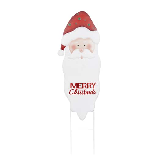 44" Red & White Merry Christmas Santa Stake